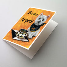 Load image into Gallery viewer, Westie Bone Appetit Greeting Cards -  Blank Note Cards – 8-Pack of Artist-Designed Cards with Envelopes