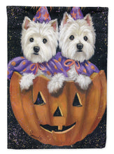 Load image into Gallery viewer, Westie Halloween Pumpkin Ride Flag Canvas House Size PPP3205CHF