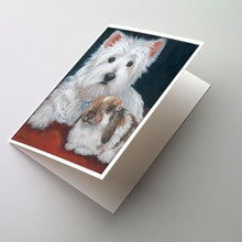 Load image into Gallery viewer, Westie Rabbit Harmony Greeting Cards -  Blank Note Cards – 8-Pack of Artist-Designed Cards with Envelopes