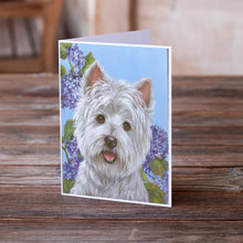 Load image into Gallery viewer, Westie Hydrangea Greeting Cards -  Blank Note Cards – 8-Pack of Artist-Designed Cards with Envelopes