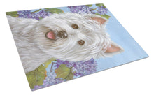 Load image into Gallery viewer, Westie Hydrangea Glass Cutting Boards – Durable, Decorative Kitchen Art Large PPP3210LCB