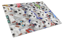 Load image into Gallery viewer, Westie Many Faces Glass Cutting Boards – Durable, Decorative Kitchen Art Large PPP3217LCB