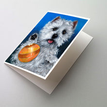 Load image into Gallery viewer, Westie Play Ball Greeting Cards -  Blank Note Cards – 8-Pack of Artist-Designed Cards with Envelopes
