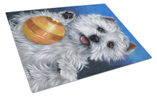 Load image into Gallery viewer, Westie Play Ball Glass Cutting Boards – Durable, Decorative Kitchen Art Large PPP3223LCB