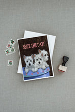 Load image into Gallery viewer, Westie Seize the Day Greeting Cards -  Blank Note Cards – 8-Pack of Artist-Designed Cards with Envelopes