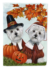 Load image into Gallery viewer, Westie Thanksgiving Pilgrims Flag Canvas House Size PPP3235CHF