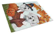 Load image into Gallery viewer, Westie Thanksgiving Pilgrims Glass Cutting Boards – Durable, Decorative Kitchen Art Large PPP3235LCB