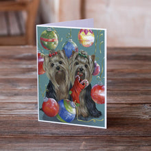 Load image into Gallery viewer, Yorkie Christmas All that Glitters Greeting Cards -  Blank Note Cards – 8-Pack of Artist-Designed Cards with Envelopes
