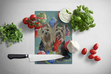 Load image into Gallery viewer, Yorkie Christmas All that Glitters Glass Cutting Boards – Durable, Decorative Kitchen Art Large PPP3239LCB