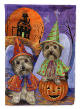Load image into Gallery viewer, Yorkie Halloween Haunted House Flag Canvas House Size PPP3241CHF