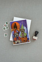 Load image into Gallery viewer, Yorkie Halloween Haunted House Greeting Cards -  Blank Note Cards – 8-Pack of Artist-Designed Cards with Envelopes