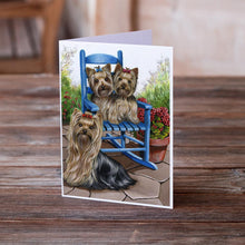 Load image into Gallery viewer, Yorkie Patio Sweethearts Greeting Cards -  Blank Note Cards – 8-Pack of Artist-Designed Cards with Envelopes