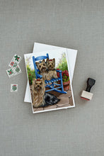 Load image into Gallery viewer, Yorkie Patio Sweethearts Greeting Cards -  Blank Note Cards – 8-Pack of Artist-Designed Cards with Envelopes