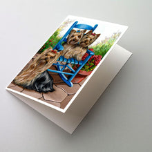 Load image into Gallery viewer, Yorkie Patio Sweethearts Greeting Cards -  Blank Note Cards – 8-Pack of Artist-Designed Cards with Envelopes