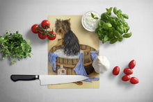 Load image into Gallery viewer, Yorkie Bath Time Glass Cutting Boards – Durable, Decorative Kitchen Art Large PPP3244LCB