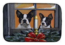 Load image into Gallery viewer, Boston Terrier Looking for Santa Christmas Dish Drying Mat – Absorbent, Artistic Kitchen Essentials PPP3248DDM