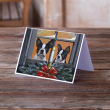 Load image into Gallery viewer, Boston Terrier Looking for Santa Christmas Greeting Cards -  Blank Note Cards – 8-Pack of Artist-Designed Cards with Envelopes
