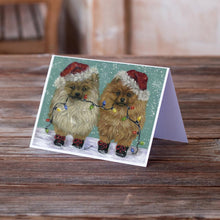Load image into Gallery viewer, Pomeranian Christmas Lighten Up Greeting Cards -  Blank Note Cards – 8-Pack of Artist-Designed Cards with Envelopes