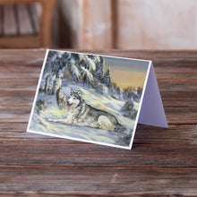 Load image into Gallery viewer, Siberian Husky Winterscape Greeting Cards -  Blank Note Cards – 8-Pack of Artist-Designed Cards with Envelopes