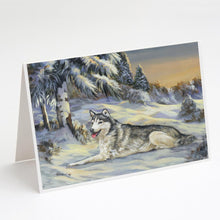 Load image into Gallery viewer, Siberian Husky Winterscape Greeting Cards -  Blank Note Cards – 8-Pack of Artist-Designed Cards with Envelopes