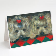 Load image into Gallery viewer, Yorkshire Terrier Yorkie 2 Hearts Greeting Cards -  Blank Note Cards – 8-Pack of Artist-Designed Cards with Envelopes