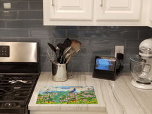 Load image into Gallery viewer, Peacock on Garden Fence Glass Cutting Boards – Durable, Decorative Kitchen Art Large PRS4042LCB