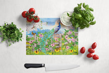 Load image into Gallery viewer, Peacock on Garden Fence Glass Cutting Boards – Durable, Decorative Kitchen Art Large PRS4042LCB