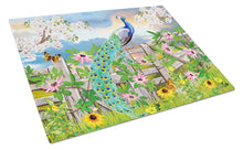 Load image into Gallery viewer, Peacock on Garden Fence Glass Cutting Boards – Durable, Decorative Kitchen Art Large PRS4042LCB