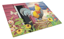 Load image into Gallery viewer, Rooster Barnyard Morning Glass Cutting Boards – Durable, Decorative Kitchen Art Large PRS4061LCB