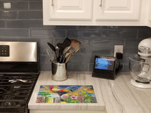 Load image into Gallery viewer, Rooster Barnyard Morning Glass Cutting Boards – Durable, Decorative Kitchen Art Large PRS4063LCB