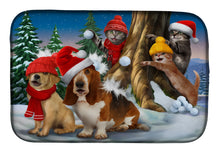 Load image into Gallery viewer, Basset, Golden and Cats Snowball Fight Dish Drying Mat – Absorbent, Artistic Kitchen Essentials PTW2066DDM