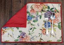 Load image into Gallery viewer, DaDa Bedding Set of 4-Pieces Vintage Romantic Roses Lovely Pink Floral Tapestry Placemats 13” x 19” (879)
