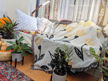 Load image into Gallery viewer, DaDa Bedding Yellow Fleur Botanical Sunshine Golden Floral Woven Tapestry Throw Blanket - 50” x 60” (18112)