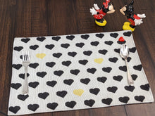 Load image into Gallery viewer, DaDa Bedding Set of 4-Pieces Lovely Yellow &amp; Black Hearts Tapestry Dining Table Placemats 13” x 19” (18113)