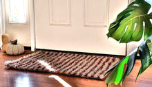 Load image into Gallery viewer, DaDa Bedding Shaggy Soft Door Mat Carpet Rug - 20" x 32" Striped Shiny Coffee Light Beige / Dark Brown