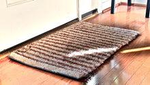 Load image into Gallery viewer, DaDa Bedding Shaggy Soft Door Mat Carpet Rug - 20" x 32" Striped Shiny Coffee Light Beige / Dark Brown