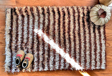 Load image into Gallery viewer, DaDa Bedding Shaggy Soft Door Mat Carpet Rug - 20" x 32" Striped Shiny Coffee Light Beige / Dark Brown