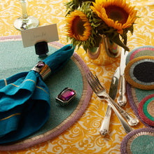 Load image into Gallery viewer, Gold trim dinner napkins, turquoise, set of two