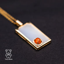 Load image into Gallery viewer, Best Wishes - Fire Opal Halo Diamond &amp; Mother of Pearl Necklace 18K Yellow Gold