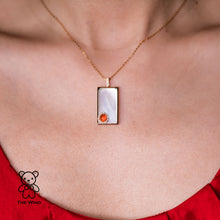 Load image into Gallery viewer, Best Wishes - Fire Opal Halo Diamond &amp; Mother of Pearl Necklace 18K Yellow Gold