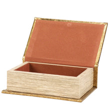 Load image into Gallery viewer, Peacock Metallic Gold Vintage Book Box | Faux Leather Wrap Book Shaped Storage Stash Trinket Box