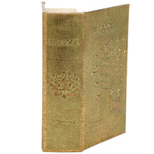 Load image into Gallery viewer, Peacock Metallic Gold Vintage Book Box | Faux Leather Wrap Book Shaped Storage Stash Trinket Box