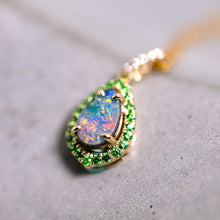 Load image into Gallery viewer, Peacock Design Boulder Opal Diamond Tsavorite Necklace 18K Yellow Gold