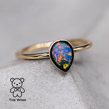 Load image into Gallery viewer, Geometric Pear Shaped Australian Doublet Opal Engagement Ring 14K Yellow Gold