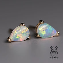 Load image into Gallery viewer, Pear Shaped Australian Solid Opal Stud Earrings 14K Yellow Gold
