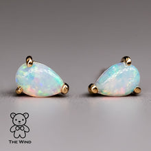 Load image into Gallery viewer, Pear Shaped Australian Solid Opal Stud Earrings 14K Yellow Gold