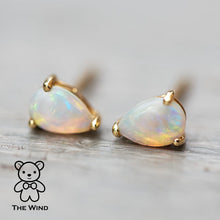 Load image into Gallery viewer, Pear Shaped Australian Solid Opal Stud Earrings 14K Yellow Gold