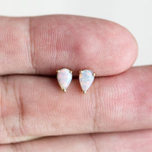 Load image into Gallery viewer, Pear Shaped Australian Solid Opal Stud Earrings 14K Yellow Gold