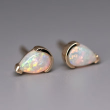 Load image into Gallery viewer, Minimalist Pear Shaped Australian Solid Opal Stud Earrings 14K Yellow Gold