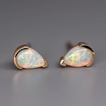 Load image into Gallery viewer, Minimalist Pear Shaped Australian Solid Opal Stud Earrings 14K Yellow Gold
